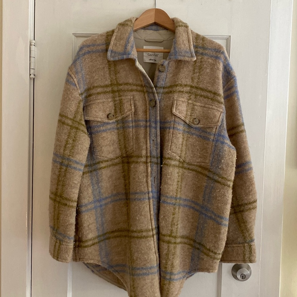 Aritzia Checkered Utility Jacket in Beige and Light Blue